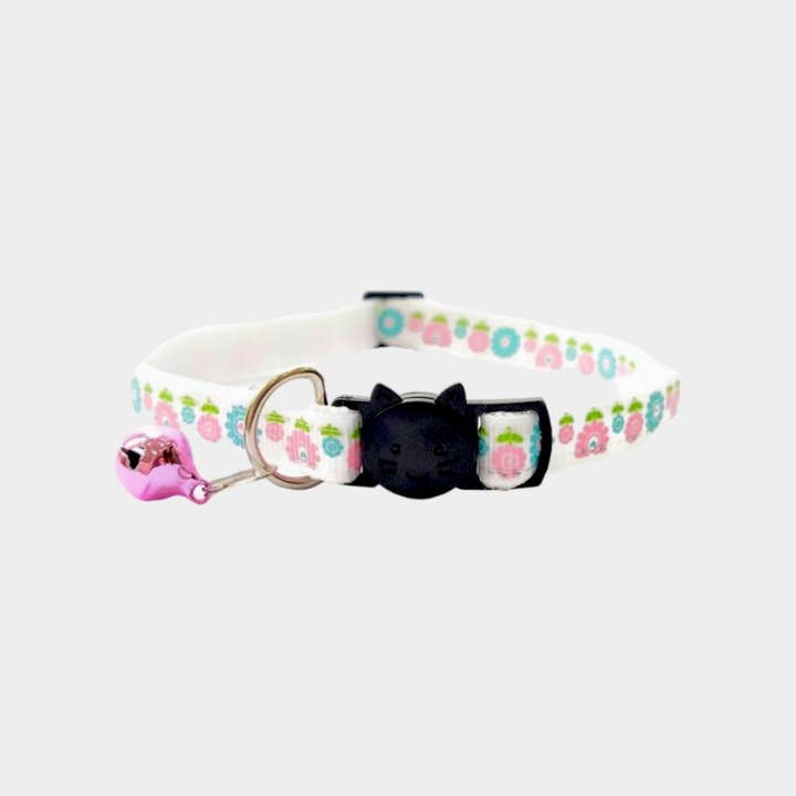 Zacal Cat Collars – Engroshandel Halsbånd - Kat – Hvid med Pink & Lyseblå Blomster Kattekrave