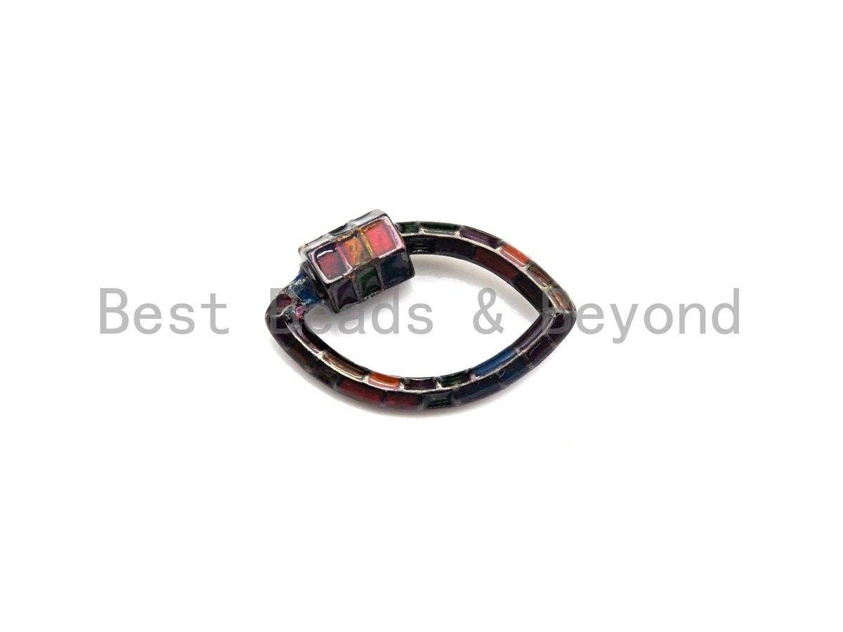 BestBeads&Beyond - Wholesale Clasp - Colorful Enamel pave Oval Evil Eye Shape Clasp, Gold/Silver/Rose Gold/Gunmetal Carabiner Clasp, 15x25mm, sku#H2281