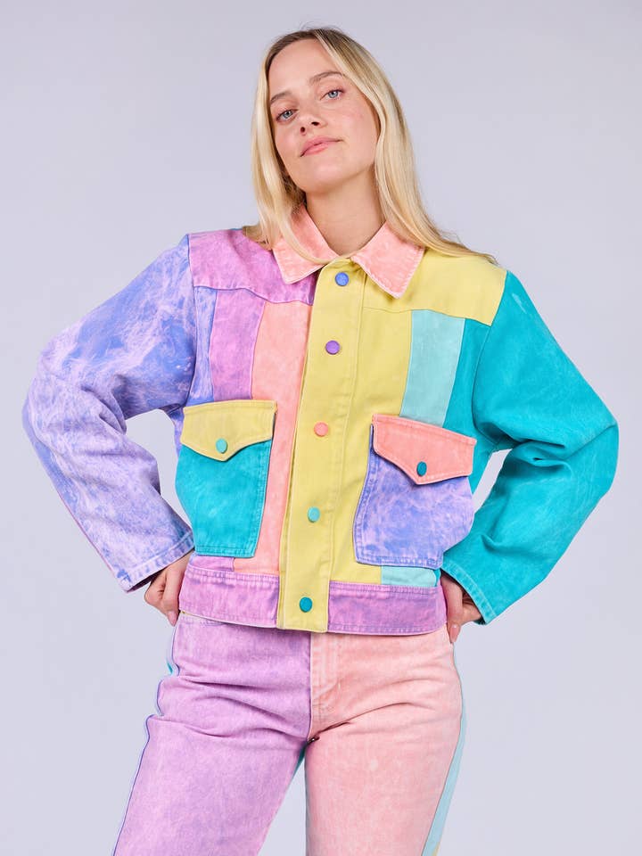 Veste en jean délavé à l'acide Stellar Night pour la vente par Mokuyobi