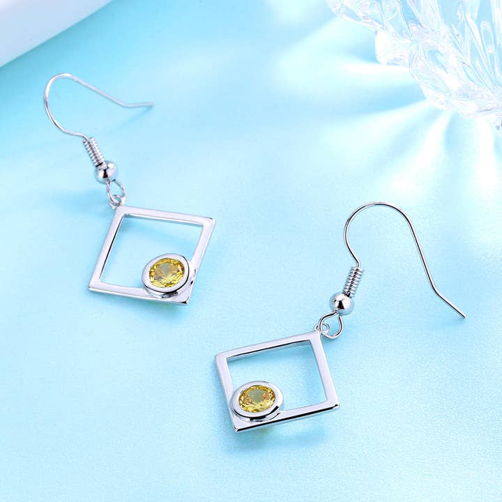 Amy and Annette - Wholesale Dangle Earrings - Sterling Silver Peridot Sideways Square Drop Earrings1