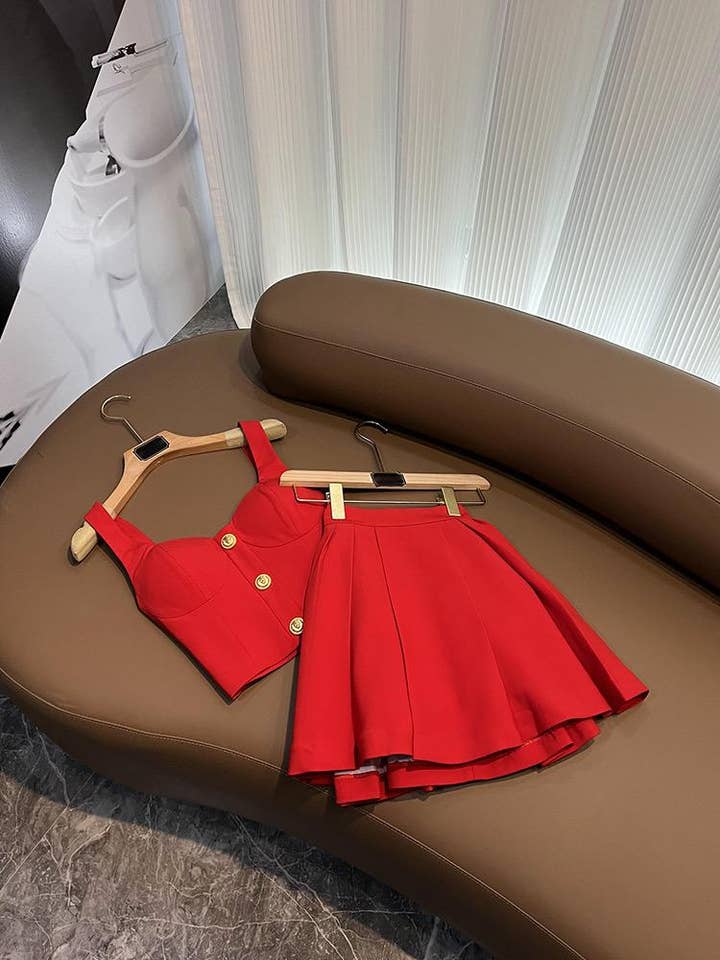 Red SY389 Trendy Summer Camisole & A-Line Skirt Set for Women for wholesale on Faire