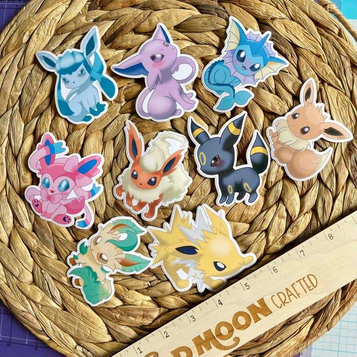 Wild Moon Crafted - Wholesale Sticker - Eeveelution Stickers, Chibi Eeveelution Stickers, Pokemon Inspired Fan Art, Gift For Gamers, Kawaii Sticker, Cute Stickers, Eevee Stickers