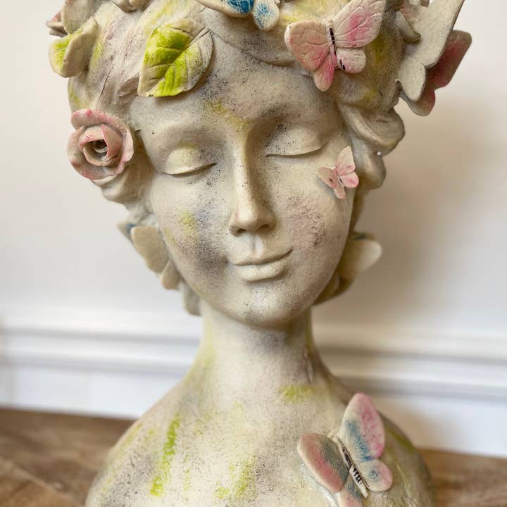 Vagabond Vintage - Wholesale Plant Pot - RESIN YOUNG GIRL PLANTER WITH COLORFUL BUTTERFLY