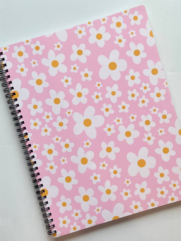 Caderno forrado com margaridas rosa e brancas, 8,5x11 por atacado de Alex Daley Designs