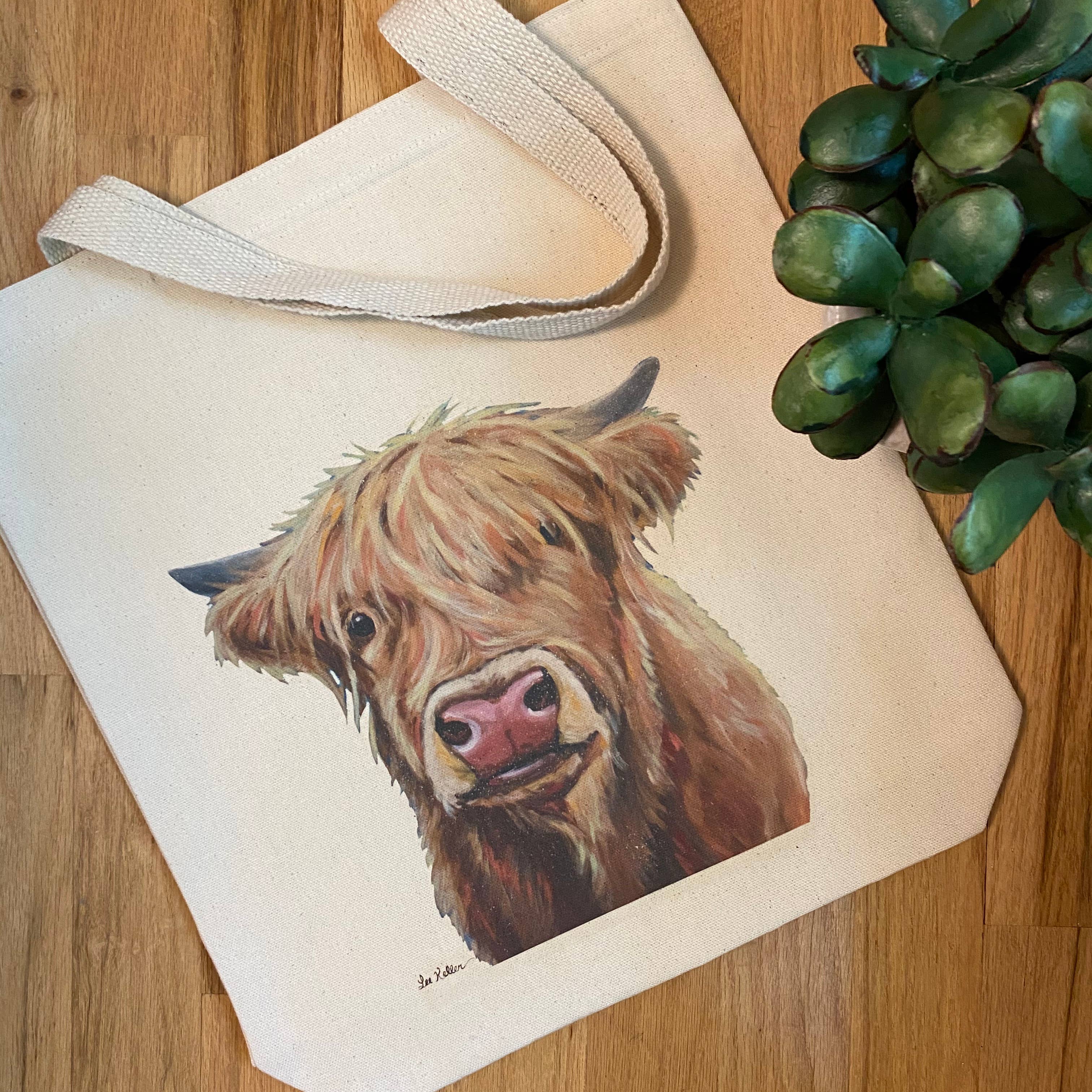 Hippie Hound Studios - Wholesale Tote bag – Unisex - Guseted Tote Bag, Highland Cow 'Fergus' , Cow Tote1