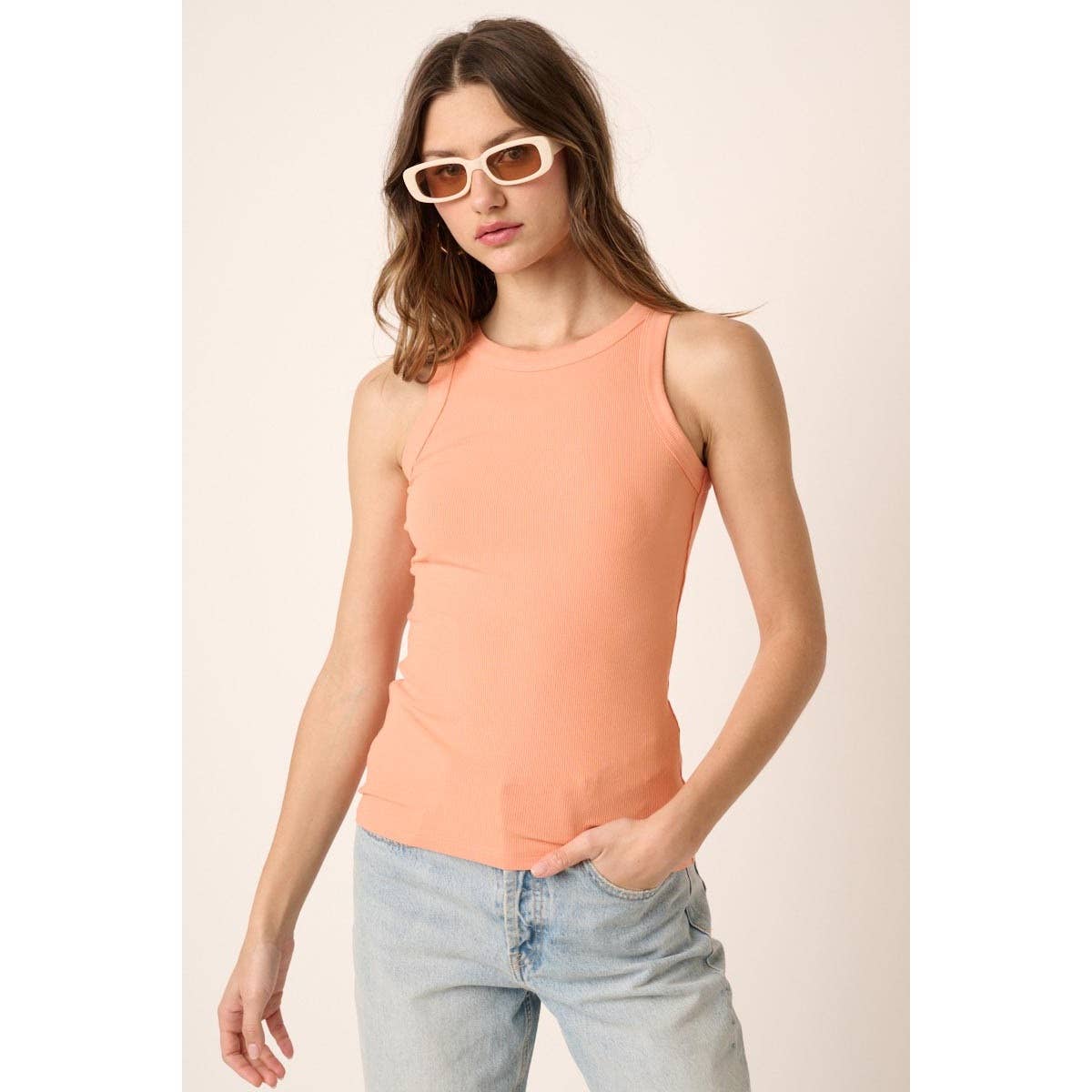 mittoshop - Venta al por mayor Camiseta sin mangas - Mujer - CAMISETA SIN MANGAS DE CUELLO REDONDO DE PUNTO ACANALADO8