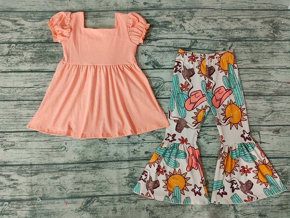 Aier Wholesale - Wholesale Top & Pant Set - Kids - Baby Girls Western Tunic Cactus Bell Pants Clothes Sets1