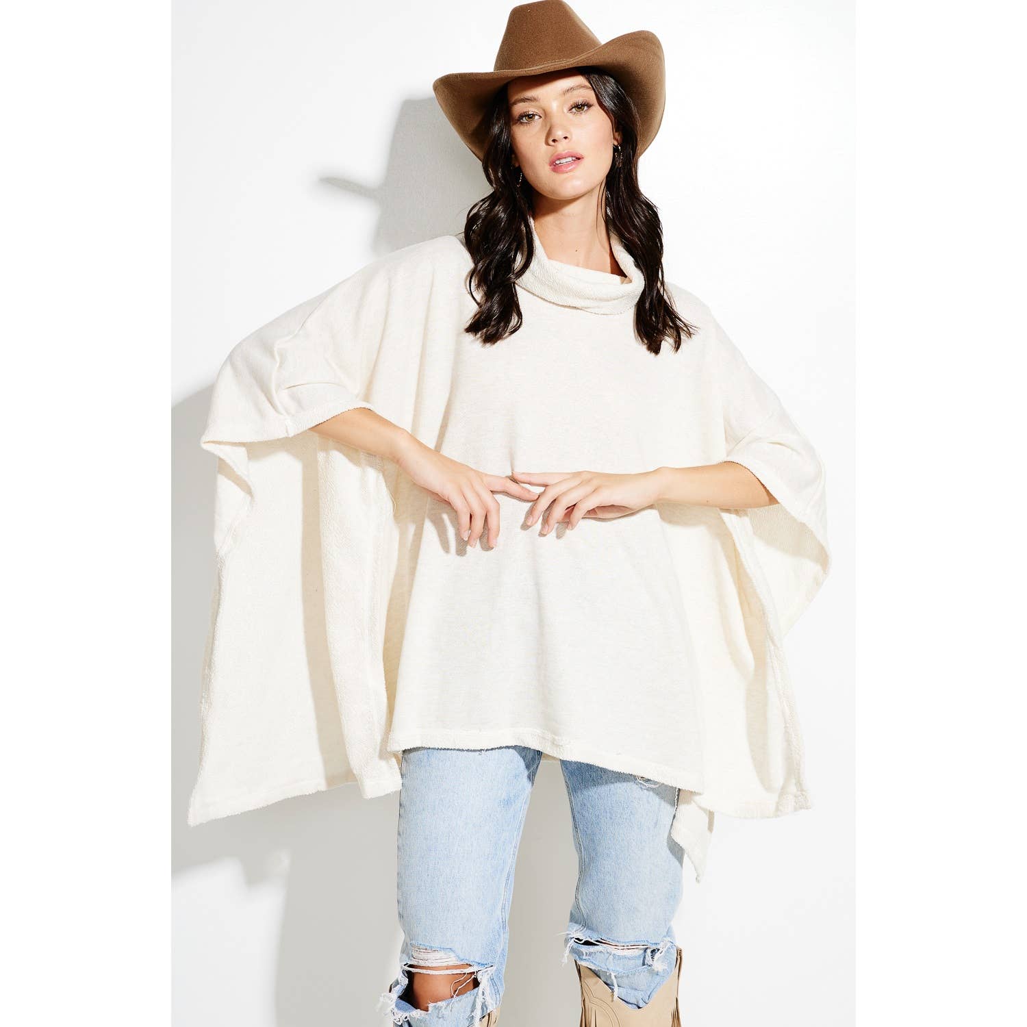 Phil Love – Großhandel Poncho – Damen – Solider Poncho mit Rollkragen19