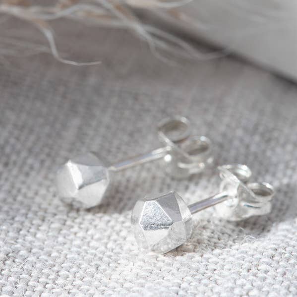 Mini meteorite stud earrings, silver for wholesale by Elin Horgan Jewellery