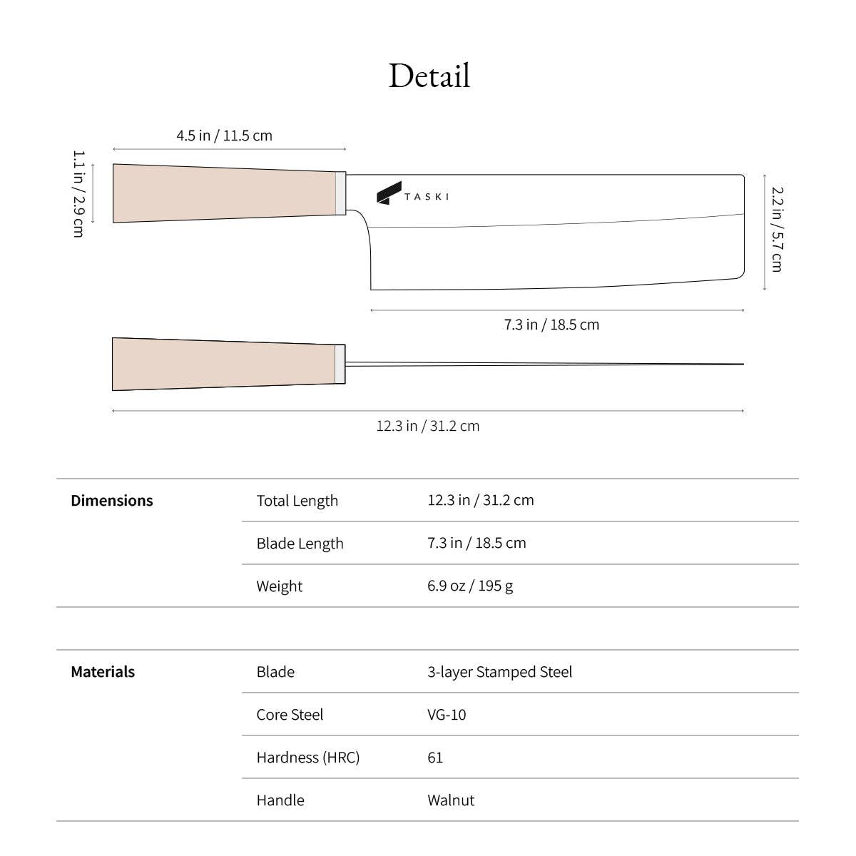 Taski - Vente Couteau de cuisine/multi-usage - Couteau Nakiri Taski Premium 7"9