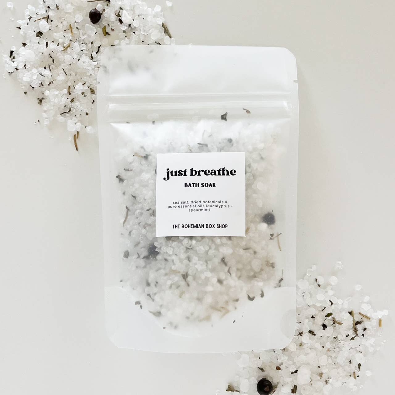 The Bohemian Box Shop - Wholesale Bath Salts - Just Breathe Bath Soak Packet - 2oz or 4oz Bath Salts