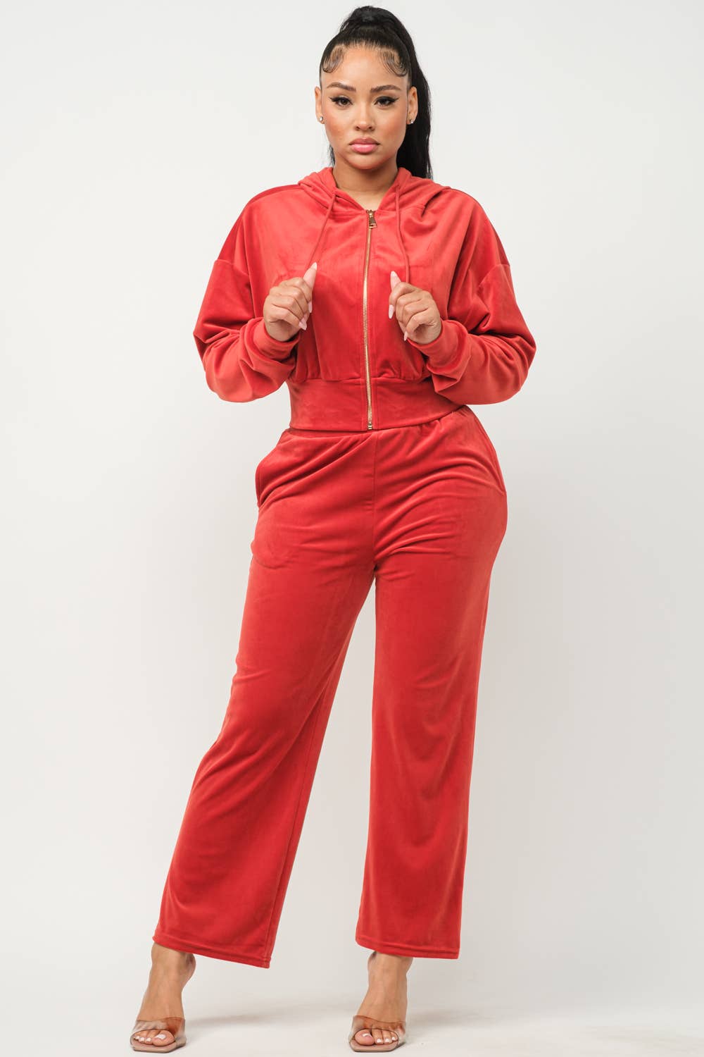 Drip DTLA - Wholesale Top & Pant Set (NOT Loungewear) - Women's - VELOUR HOODED JACKET AND JOGGER SET7