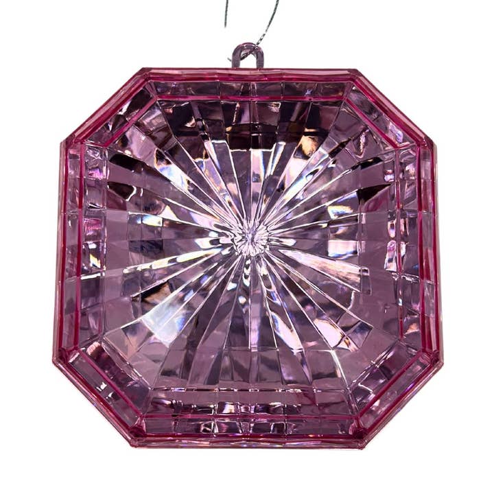 Plastic square Diamond Ornament - Pink 4.7x5.1x2" for wholesale by David Christopher's Collection