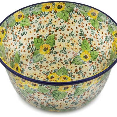 Mixing Bowl 12-inch (8 quarts) Country Sunflower Theme UNIKAT for wholesale by Polmedia Polish Pottery