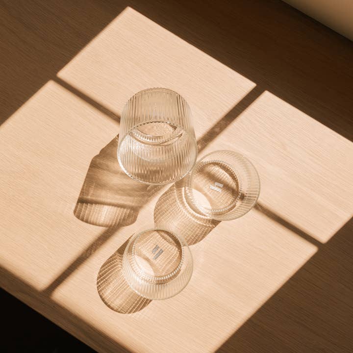 Hudson and Oak - Wholesale Drinking Glass/Cup - Short Ridged Glassware (set of 4)5