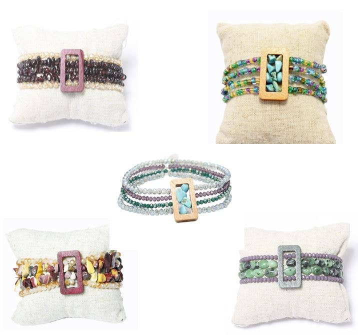 Ciao Bella Jewelry Inc - Vendita all'ingrosso Bracciale con perline - Braccialetto elasticizzato con pietre preziose rettangolari multifilo7