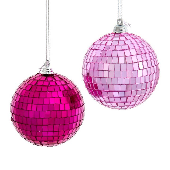 Kurt S. Adler, Inc. - Wholesale Ornament - 3.15"PINK MIRROR GLASS BALL ORN 2/A