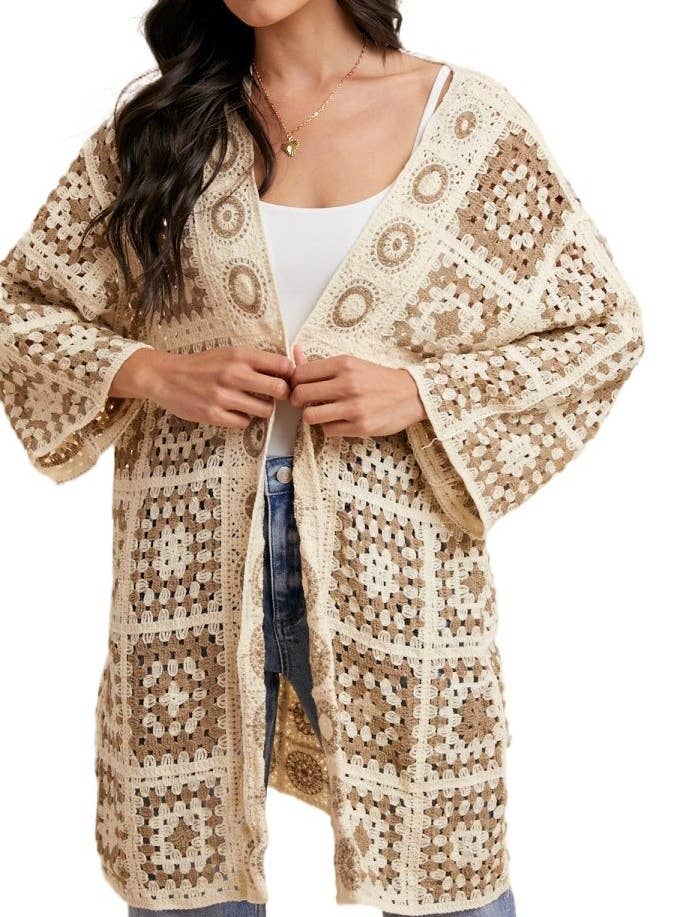Crochet Knee Length Open Cardigan for wholesale by Vanilla Monkey