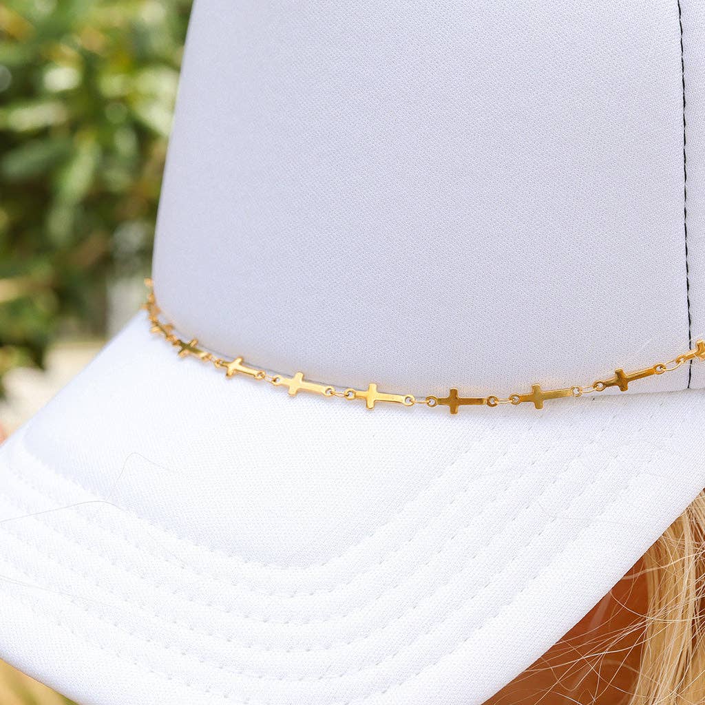 WJW - Wholesale Hat Accessory - Women's - Trucker Hat Chain: 18K Gold PVD Stainless Steel Cross1