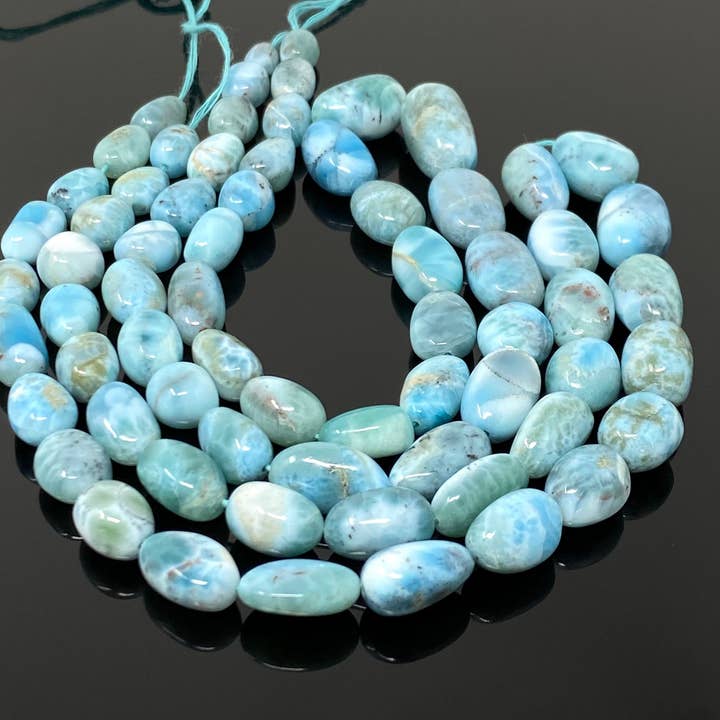 Perline Larimar, perle di pietra preziosa, autentiche perle larimar della Repubblica Dominicana - Qualità AAA+, forniture di gioielli, cristallo curativo, 8x7mm- 17x11mm per la vendita all'ingrosso da parte di Akstar Gems