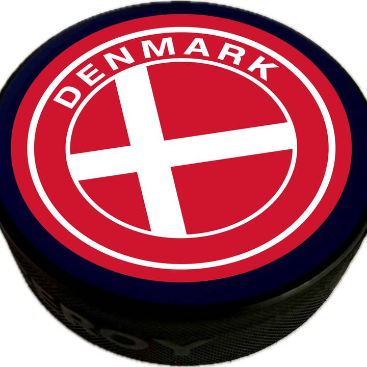 IIHF World Juniors Denmark Two-sided Hockey Puck for wholesale by Lowsportgeaar