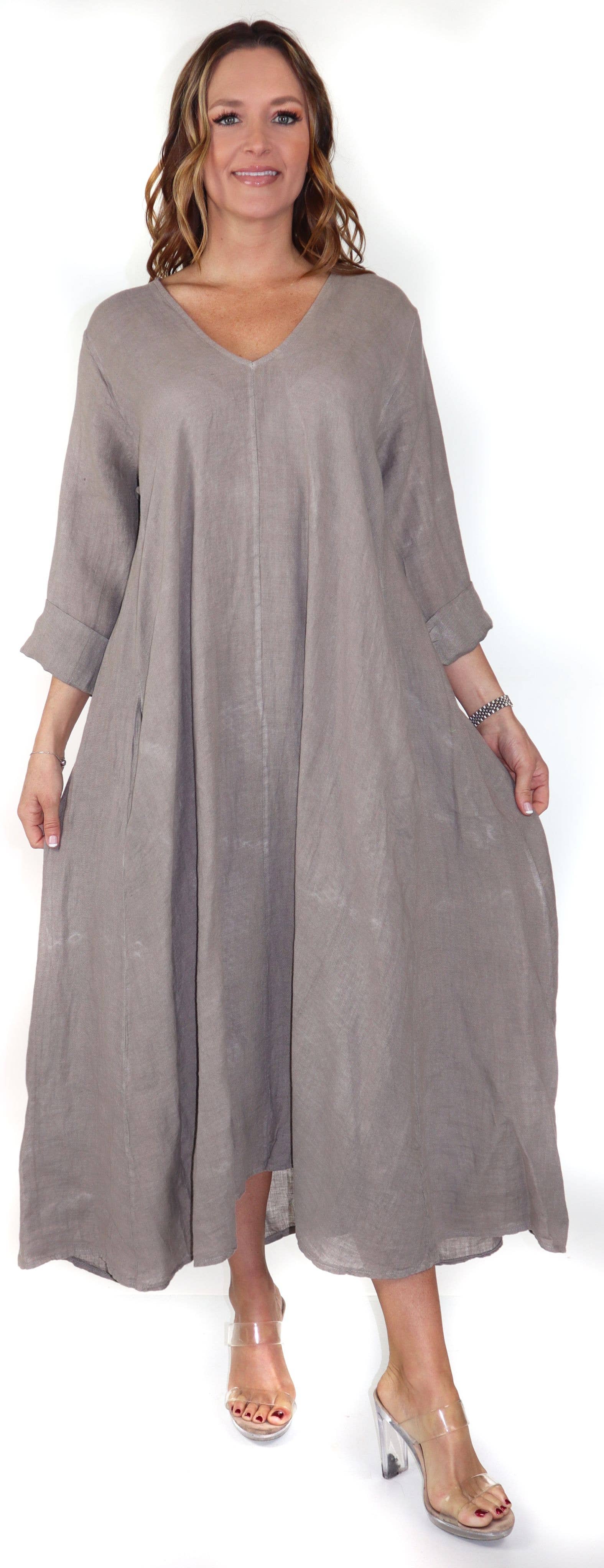 LINEN AND GAUZE - Wholesale Dress - Women's - Linen Women summer dress Swing Maxi Dress in washed linen 7