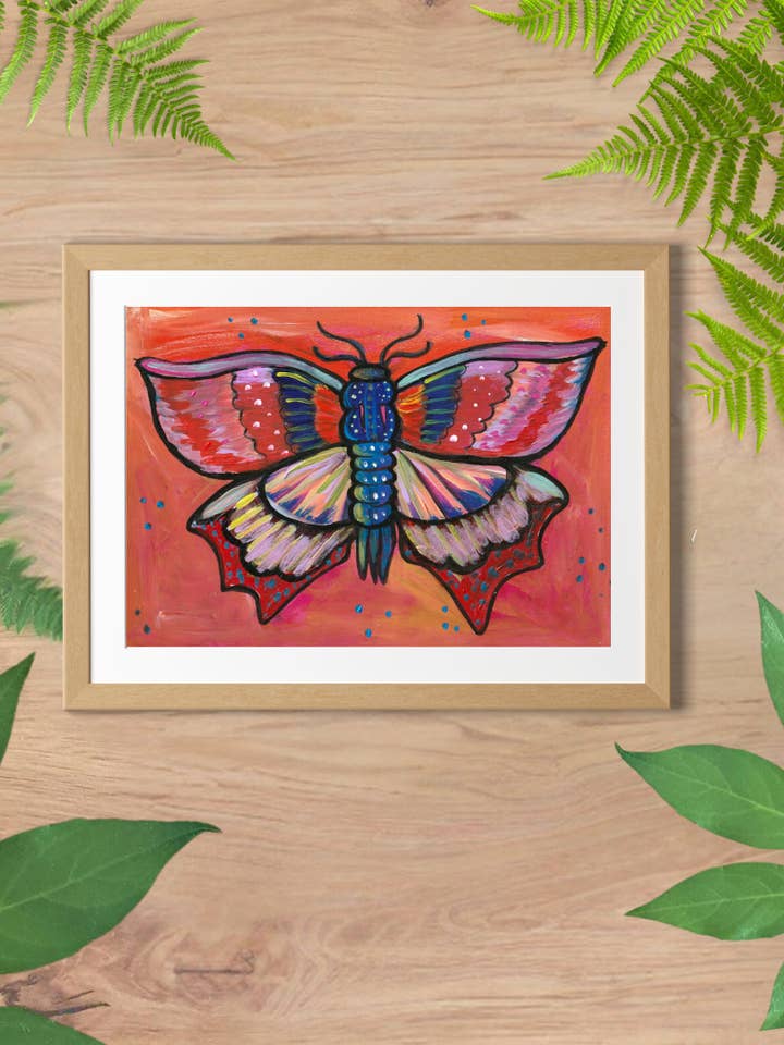 Borboleta Vermelha - Impressão artística por atacado de Plant Based Paintings