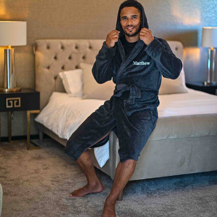 Robe de chambre à capuche bicolore personnalisée pour hommes pour la vente par Lulabay