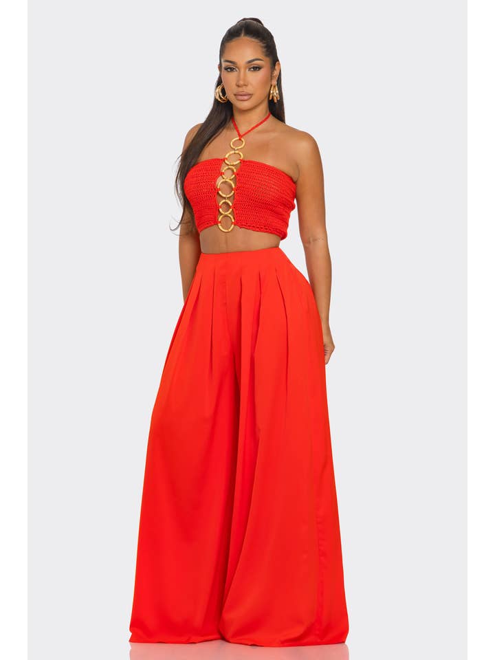 BANJUL - Vendita all'ingrosso Completo top e pantaloni (NON loungewear) - Donna - HCCTPW63350P2&2Pc Top con Collo All'Americana Pantaloni a Gamba Larga Stampati9