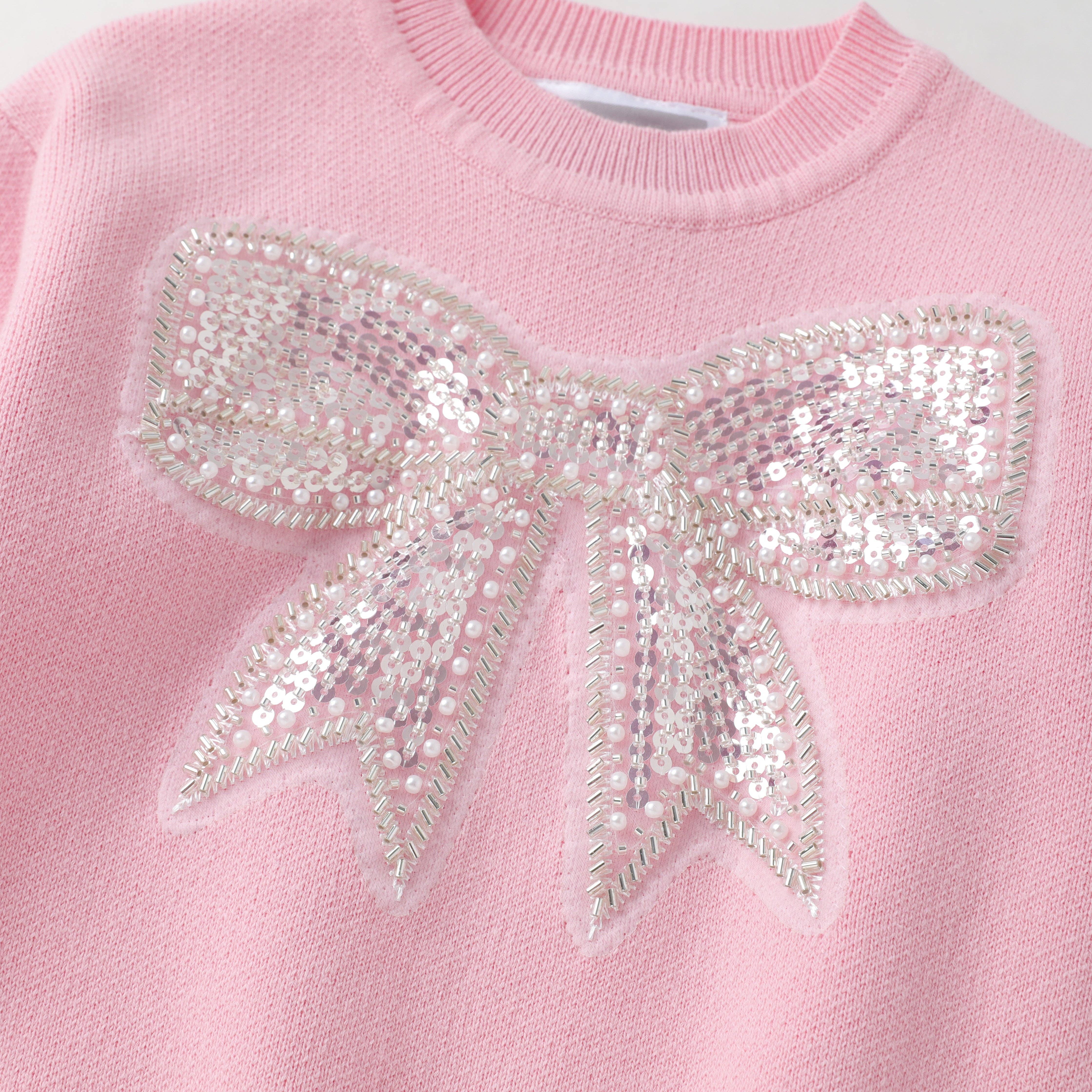 Lil Cactus - Wholesale Knit Sweater - Kids - Pink Christmas Sparkle Bow Sweater3