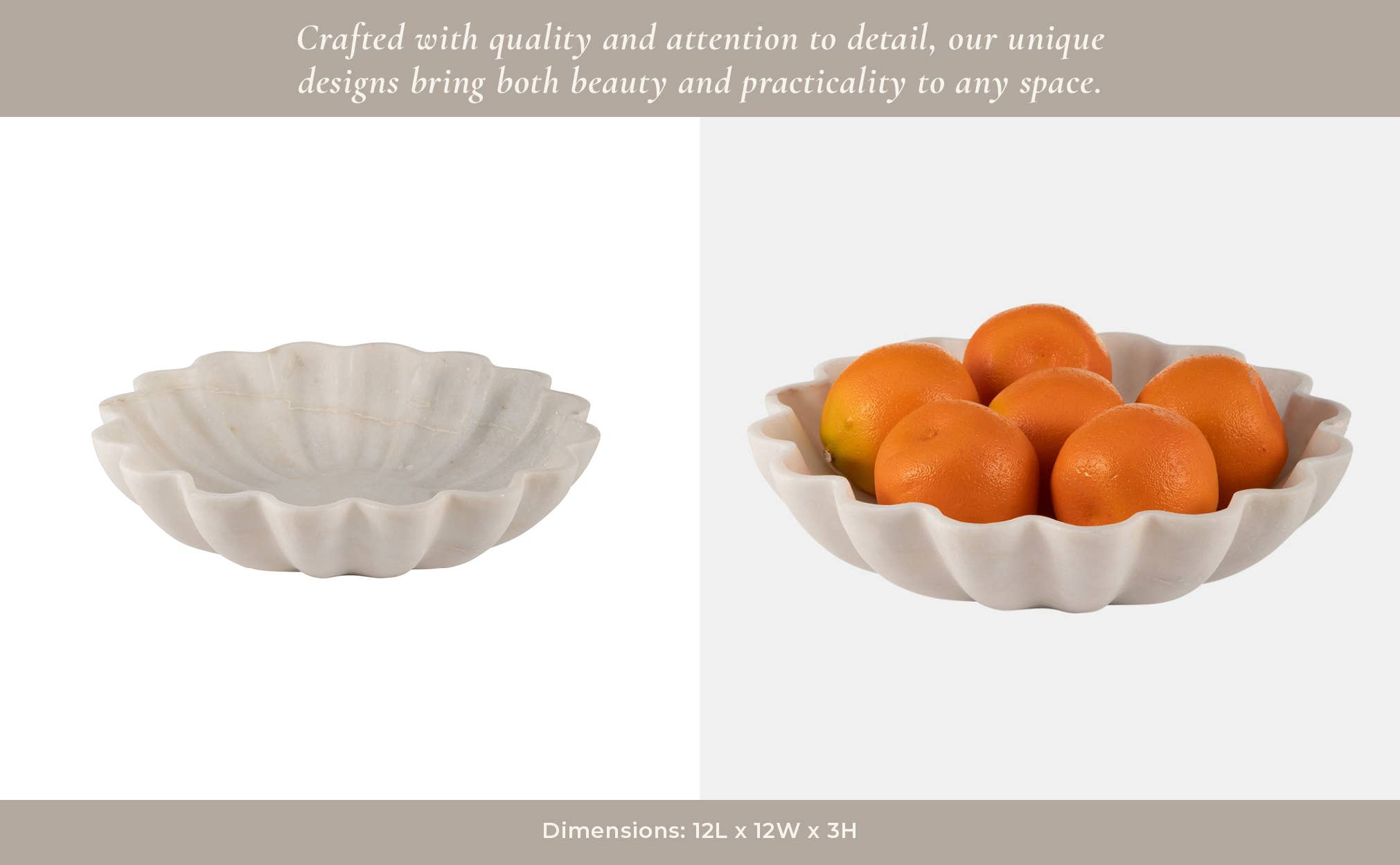 Sagebrook Home - Wholesale Decorative Plate/Dish/Bowl - Decorative Bowl - White Marble Veined Shell Shaped, 12 in.12