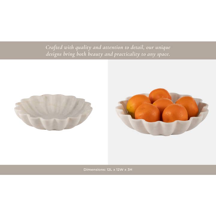 Sagebrook Home - Wholesale Decorative Plate/Dish/Bowl - Marble Round Veined Shell Shaped Bowl - White, 12 in.12