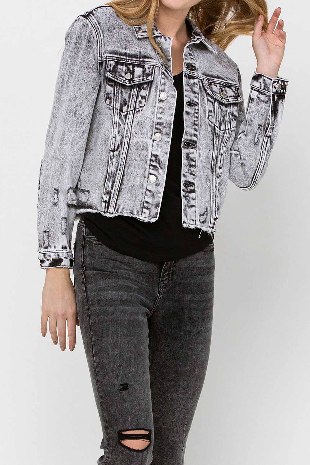 SCALA GIACCA IN DENIM CORTA CLASSICA INVECCHIATA VT1156 in vendita all'ingrosso su Faire7