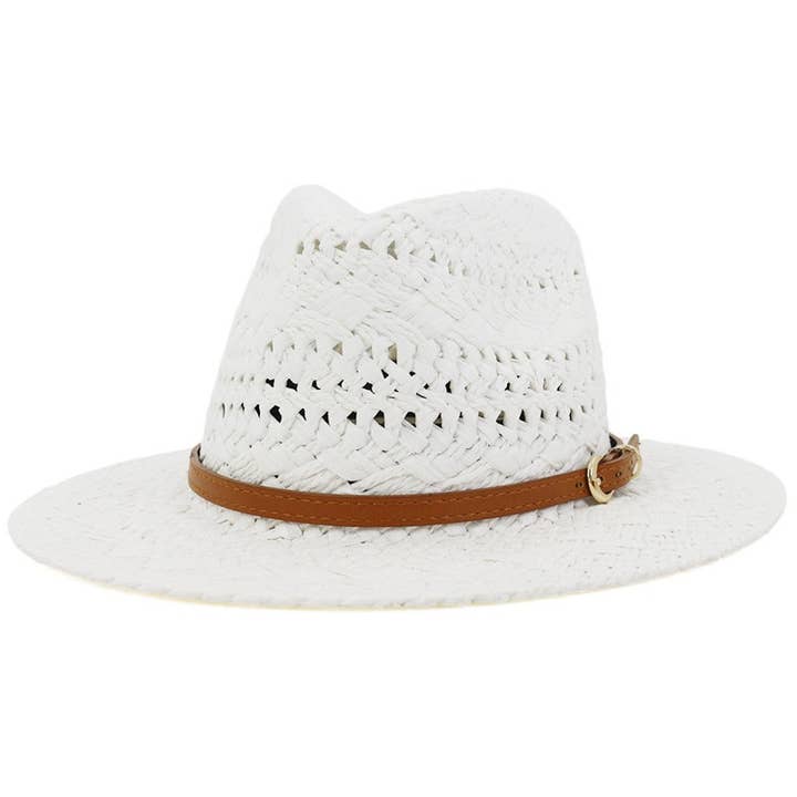 ACCITY - Wholesale Straw Hat - Women's - BROWN BELT VENTED SUMMER STRAW SUN HAT_CWAH062-B20315