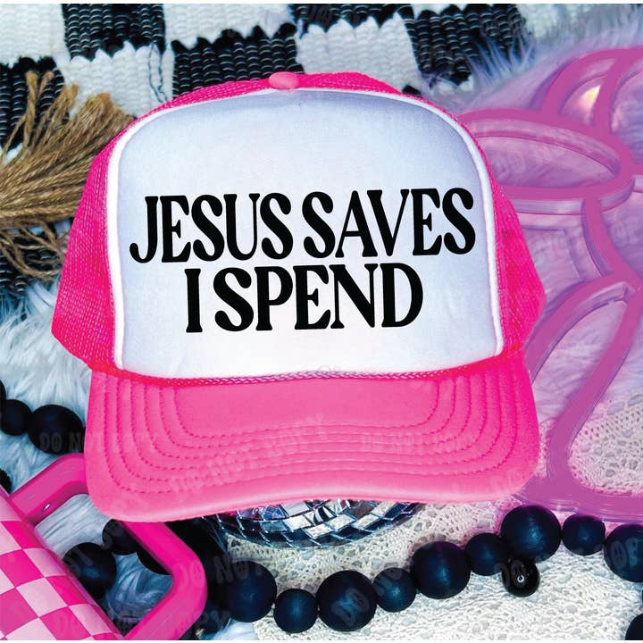 Jesus Saves I spend Neon Pink and White for wholesale by Southern Attitude Designs Inc