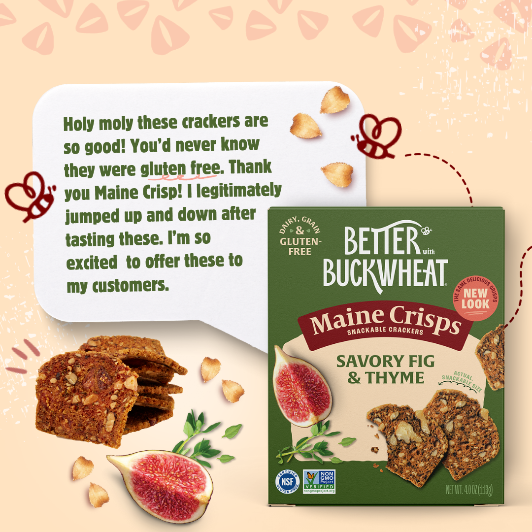 Better with Buckwheat | Maine Crisps - Wholesale Crackers - Savory Fig & Thyme Crisps | Gluten-Free Crackers | Snacks2