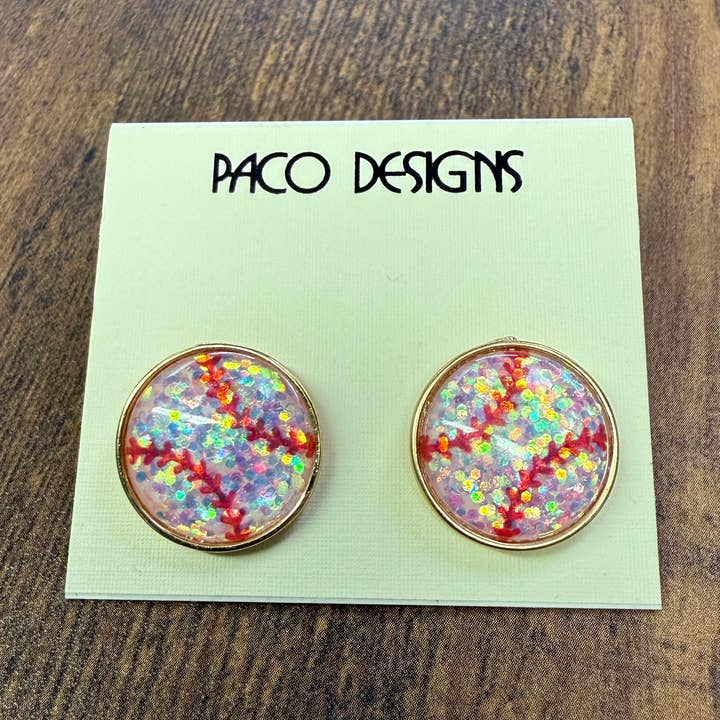 Glittery Baseball or Volleyball Post Earrings for wholesale by Paco Designs