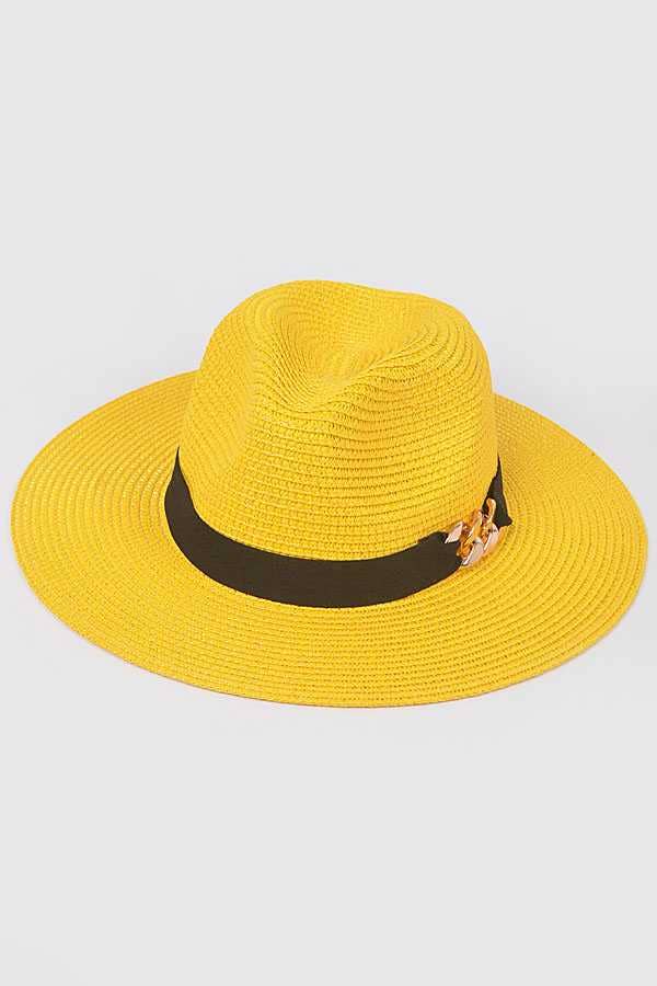 anbfashion - Wholesale Straw Hat - Women's - CHAIN LINK ICONIC STRAW FEDORA HAT AMH15728