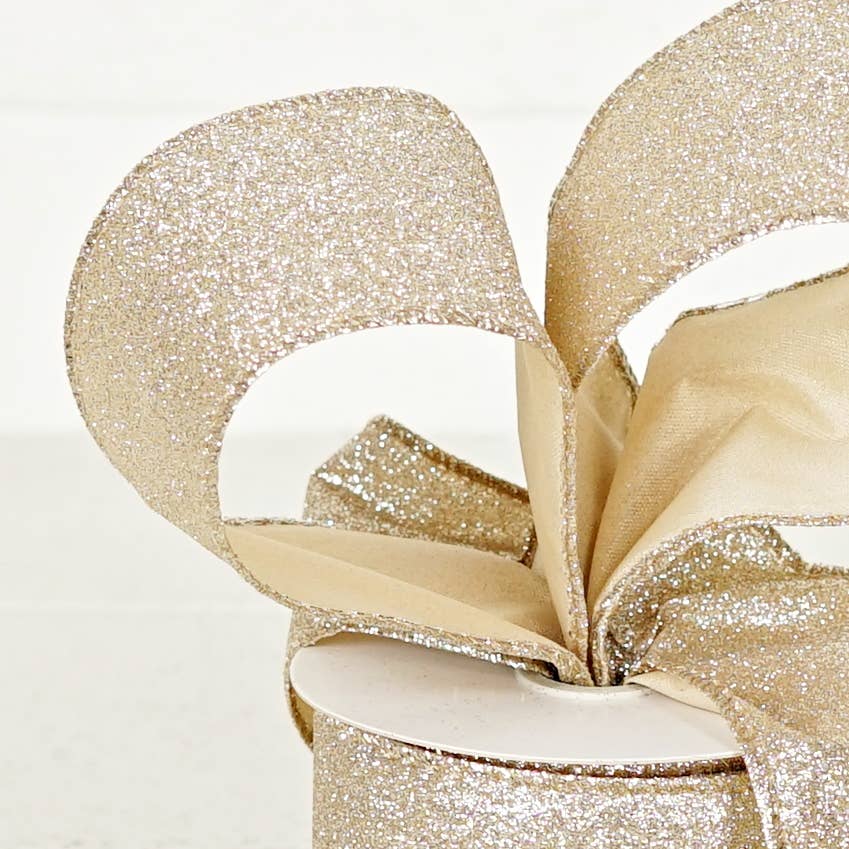 Impressive Enterprises, Inc. - Wholesale Ribbon - Gift Wrapping - 57R0910 - 2.5inWx10Yard Wired Ribbon-Champagne Glitter w. Go1