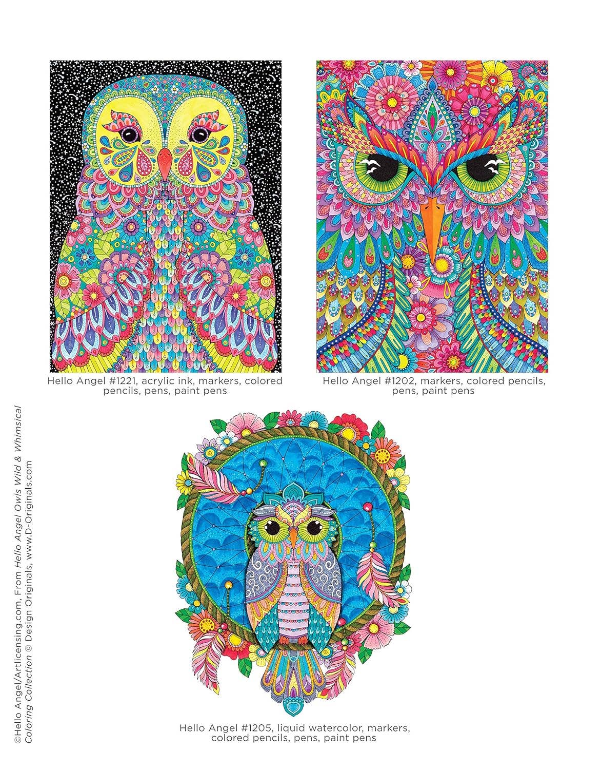 Fox Chapel Publishing - Vendita all'ingrosso Libro da colorare e attività - Adulti - Collezione da colorare Hello Angel Owls Wild & Whimsical3
