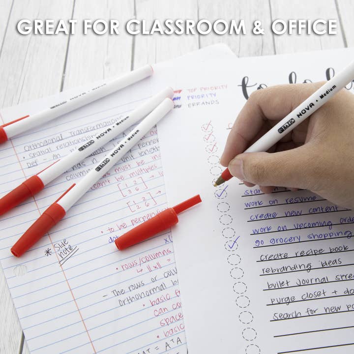 BAZIC Products - Wholesale Pen - Nova (12/Pack) Red Color Stick Pen