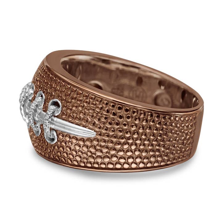 Hustle & Tackle American Football Diamantring aus braunem rhodiniertem Sterlingsilber für den Großhandel von LuvMyJewelry (LMJ)