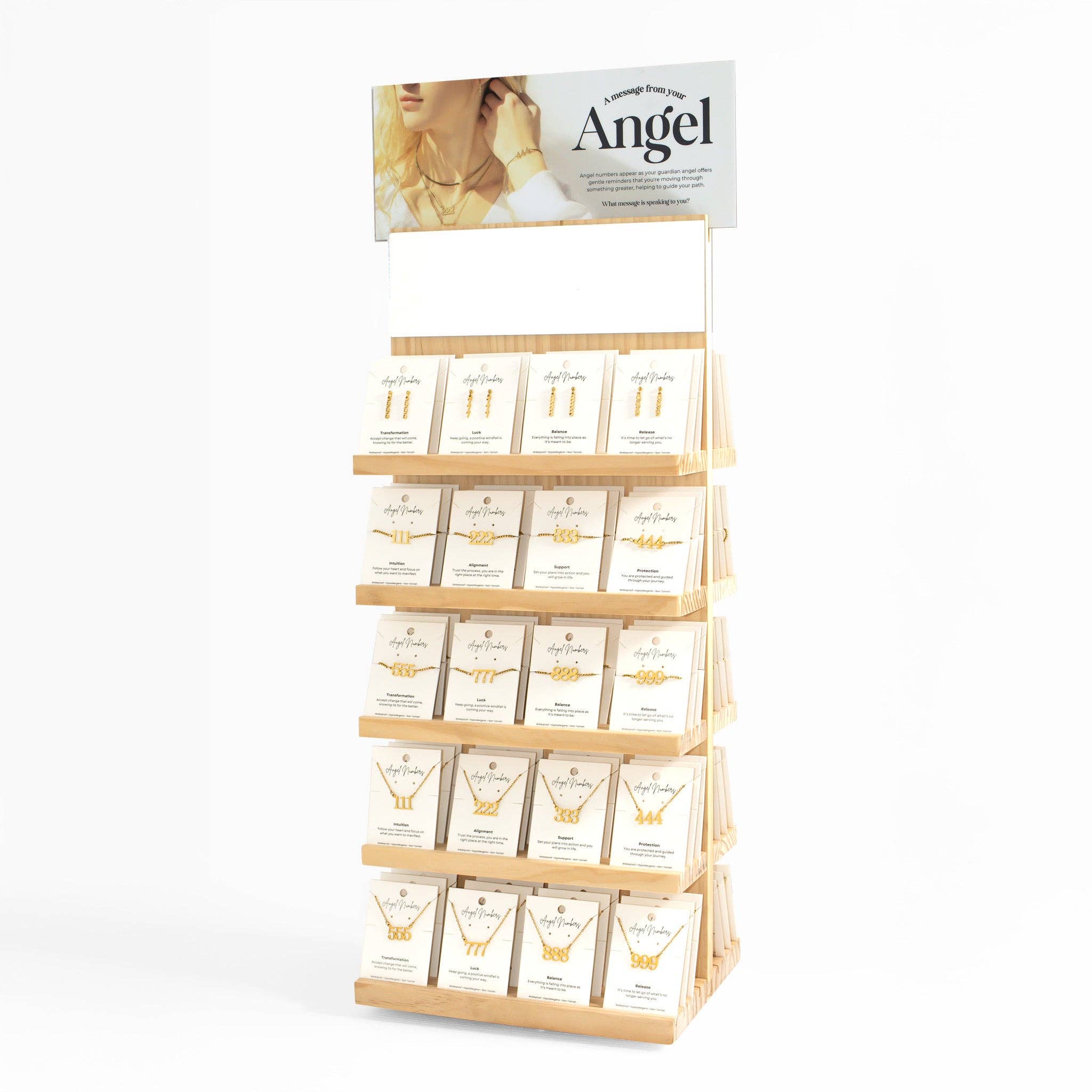 WJW - Venta al por mayor Soportes y estantes de exposición de joyas - Set de exhibición de joyería con números angelicales4