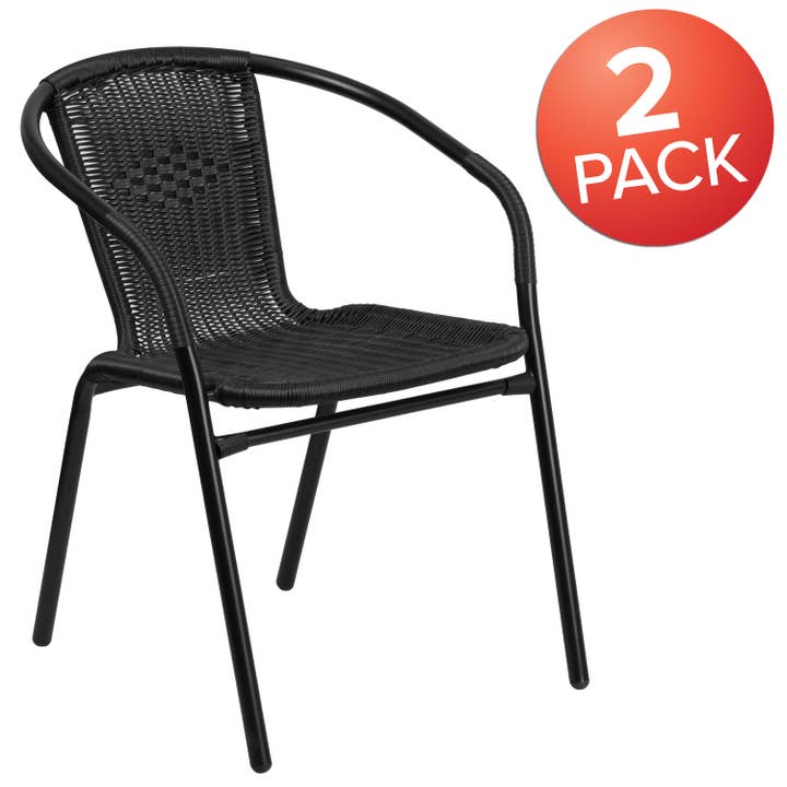 Black Rattan Indoor-Outdoor Restaurant Stack Chair for wholesale on Faire