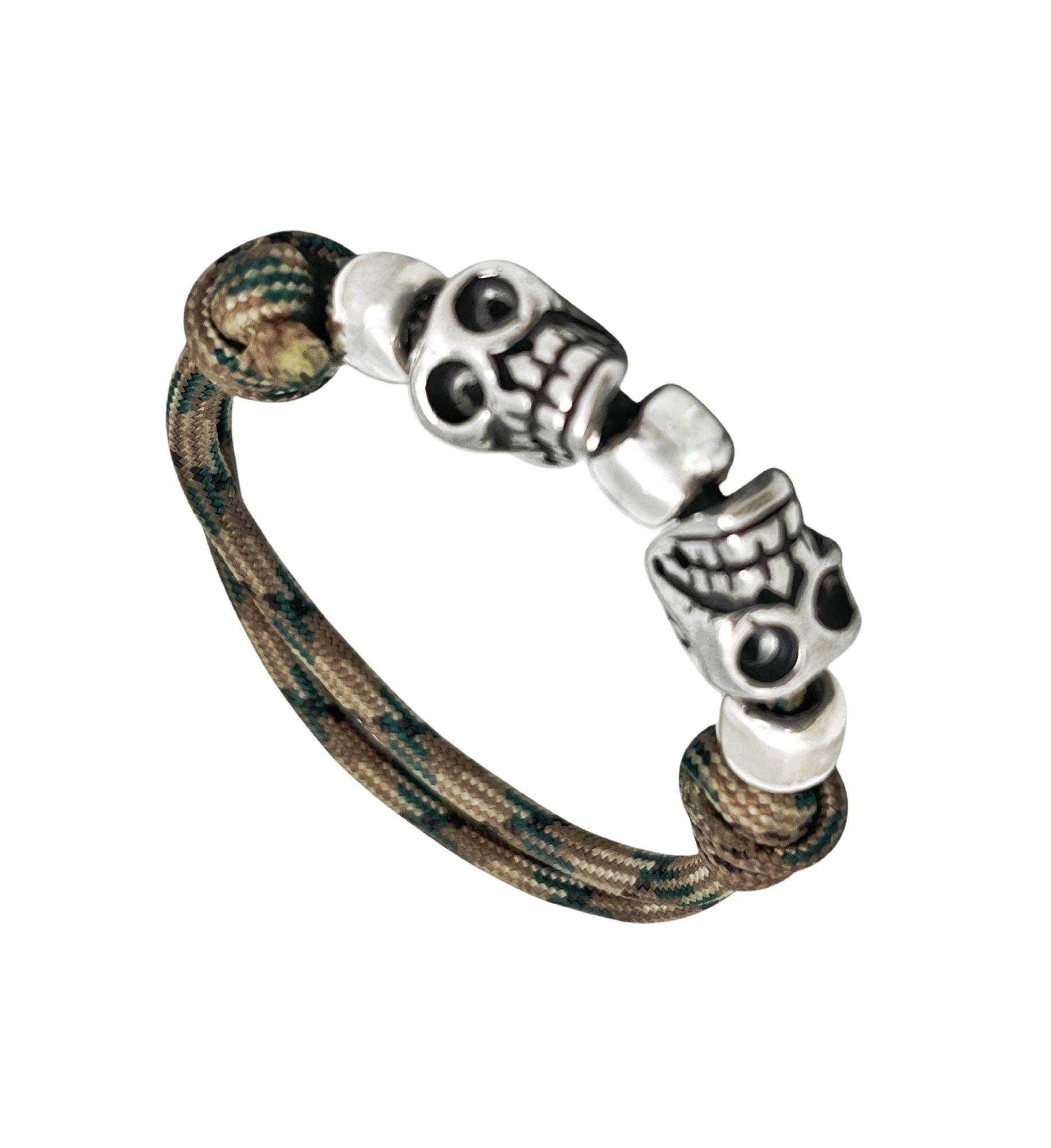 Gloria Mago - Venta al por mayor Pulseras tejidas/trenzadas - Pulsera paracord doble Skull kaki0