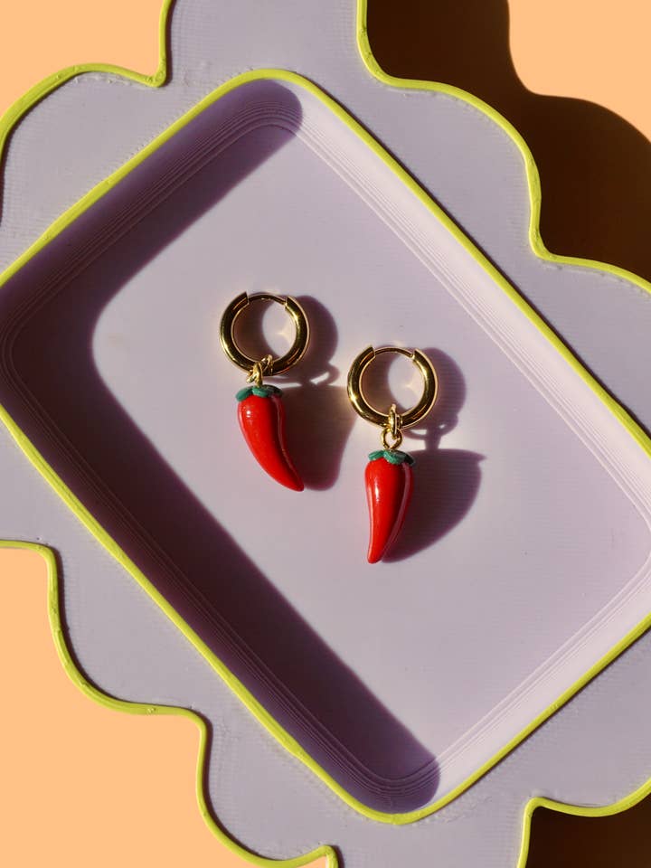 Chili Charm Huggie Hoop | Minimalistic Polymer Clay Earrings for wholesale by MUSH Bottega
