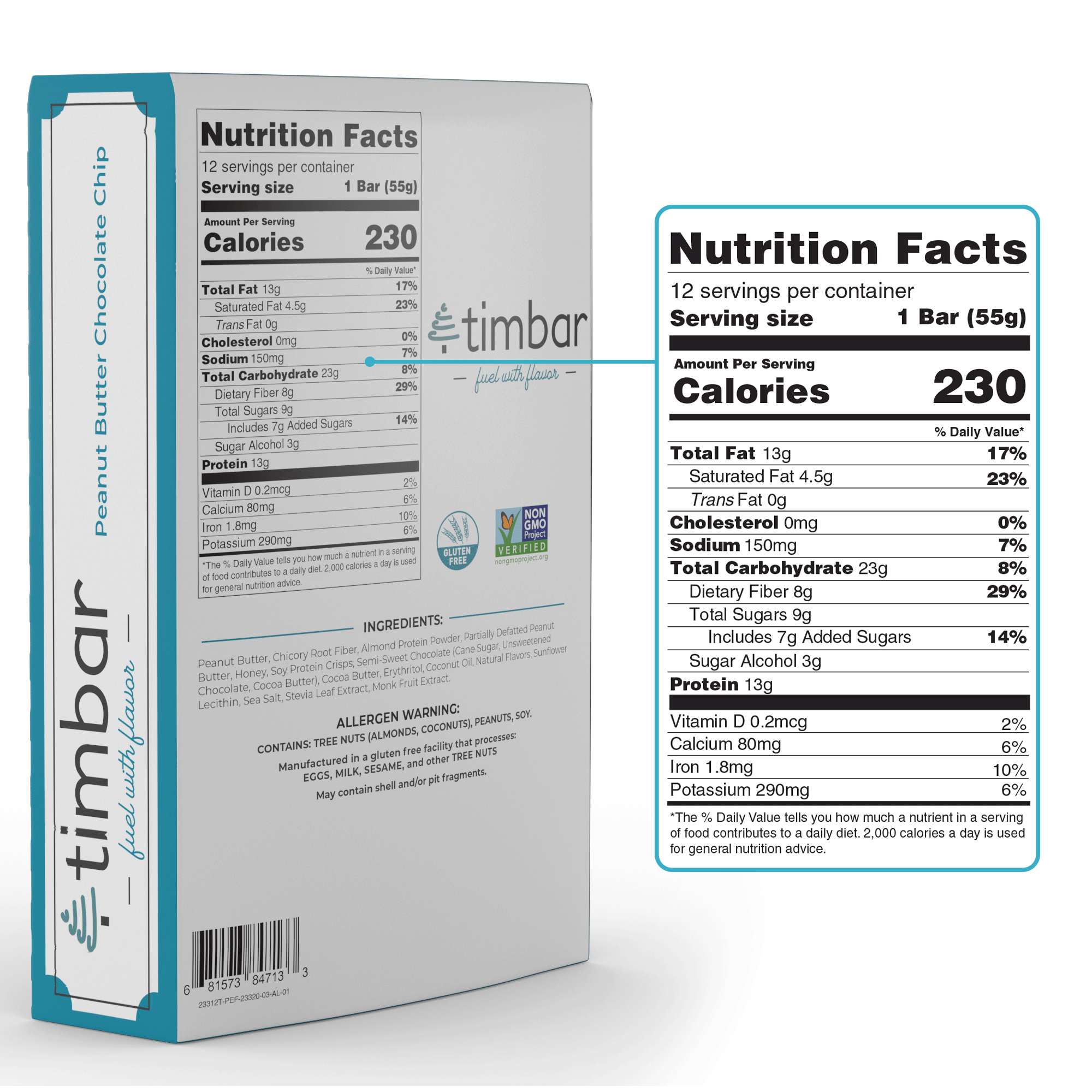 timbar – wholesale Snack bar – Peanut Butter Chocolate Chip Protein Bar (12 bars)1
