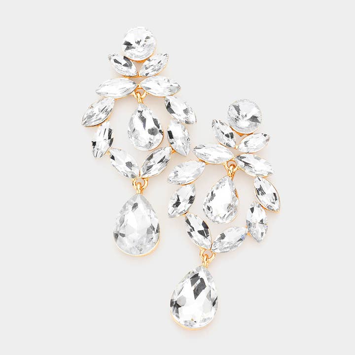 Sensibling Corp. - Wholesale Dangle Earrings - Marquise Stone Cluster Teardrop Link Dangle Evening Earrings