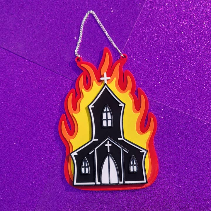 Burning Church Wall Hanging for wholesale by Printy Vibes