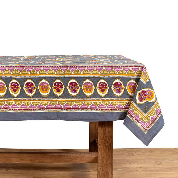 Couleur Nature - Wholesale Tablecloth - Pansy Red & Grey | French Tablecloths